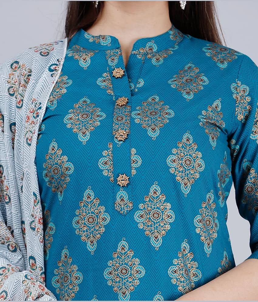 MAUKA - Blue Straight Rayon Women's Stitched Salwar Suit ( Pack of 1 ) view 2