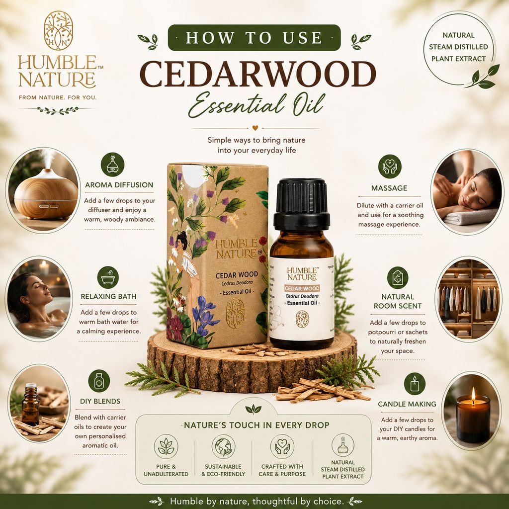 Humble Nature Cedarwood Essential Oil | Natural Steam Distilled Plant Extract | Cedrus Deodara Oil for Diffuser, Aromatherapy, Massage & DIY Blends | Premium Essential Oil 15ml view 2