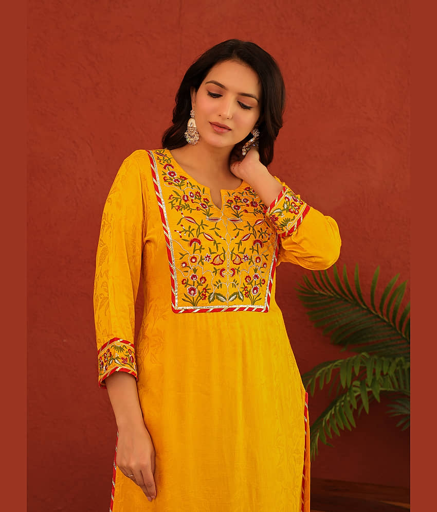 AMIRA'S INDIAN ETHNICWEAR Pack of 1 Rayon Embroidered Straight Women's Kurti - ( Mustard ) view 2