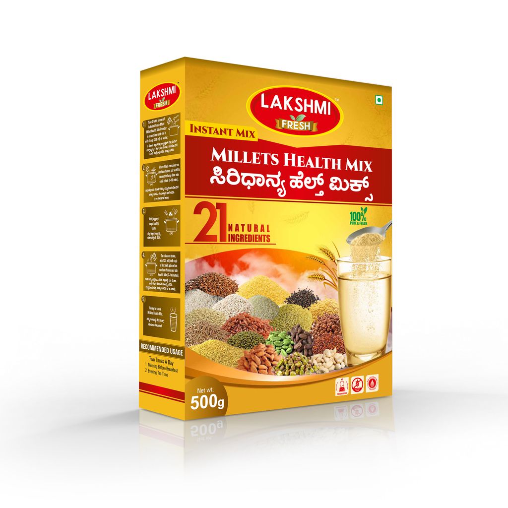 Lakshmi Fresh Millets Health Mix 500g I 100% Natural, Health & Nutrition Drink | Millets Health Drink | Millets Porridge Mix (pack of 4)