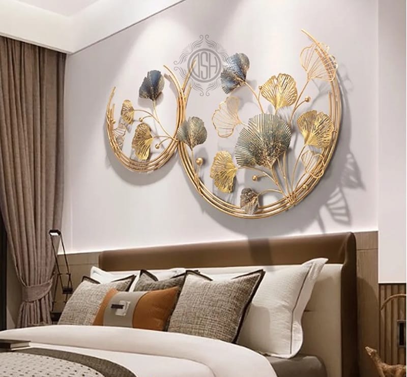 Wall Art Metal Round Shaped Beautiful Leaf Wall Arts For Home Hotel Decoration.(04-DOUBLEmoon) view 2