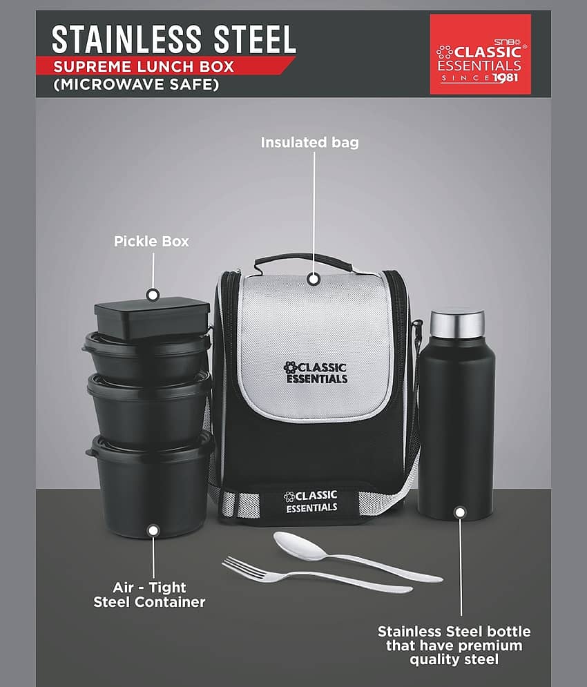 Classic Essentials Supreme lunch box with Bottle Stainless Steel Insulated Lunch Box 4 - Container ( Pack of 5 ) view 2
