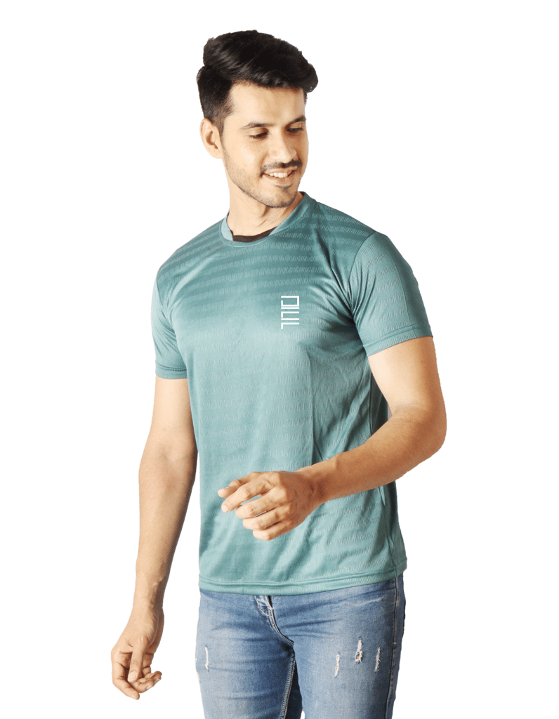 Men Solid Round Neck Polyester Jasper Green T-Shirt 1 set