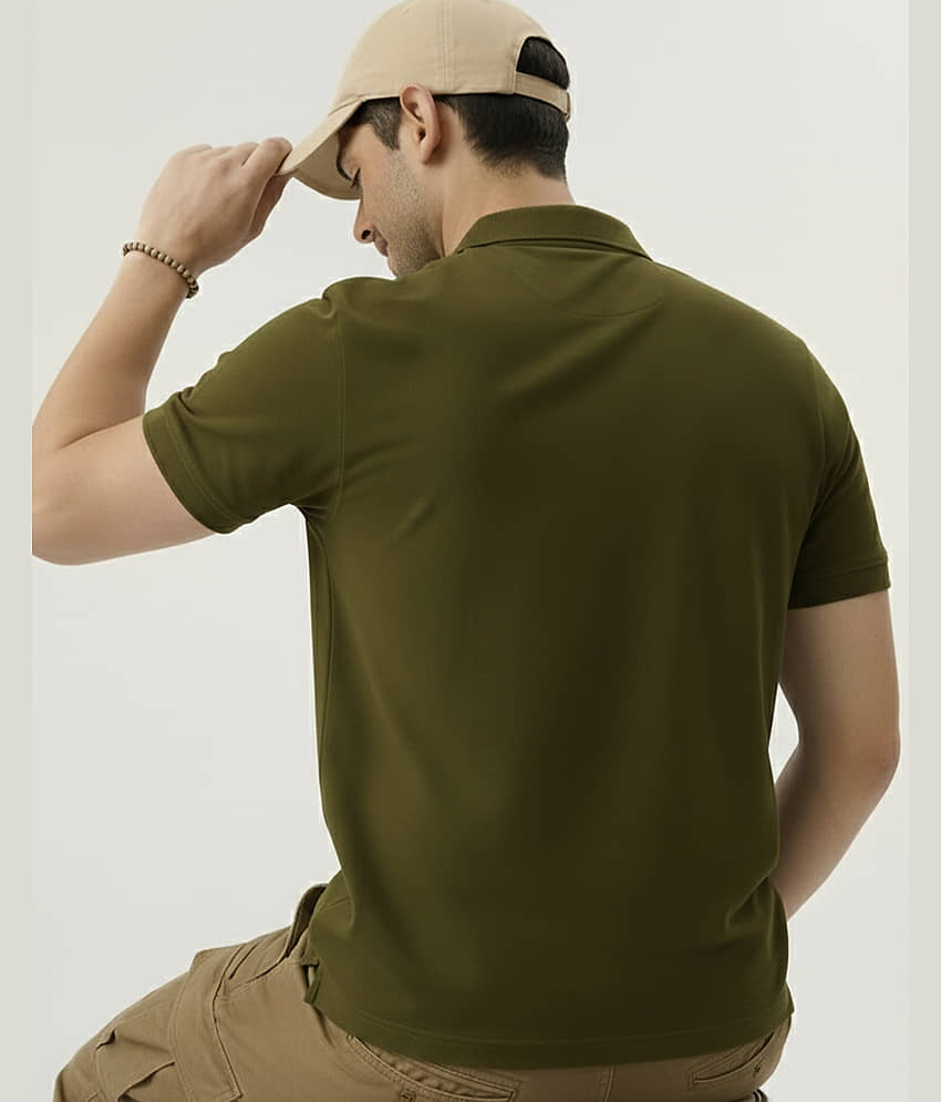 AOOSH Men Cotton Blend Regular Fit Self Design Polo T Shirt ( Green ) view 2