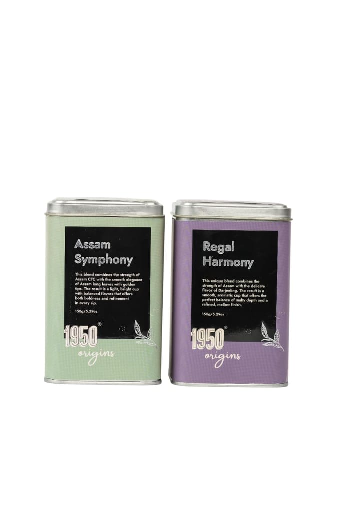 1950 Origins Combo Pack-Assam Symphony&Regal Harmony|100% Natural Loose Leaf Tea|Assorted Black Tea Gift Pack – Premium Assam & Long Leaf Darjeeling Tea|Rich,Strong & Fresh|Tin Caddy, 150 gm X 2