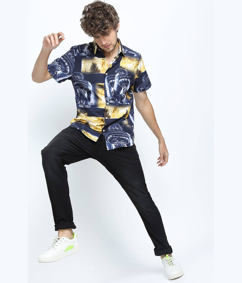 Locomotive Polyester Slim Fit Printed Half Sleeves Men's Casual Shirt - Yellow ( Pack of 1 ) view 2