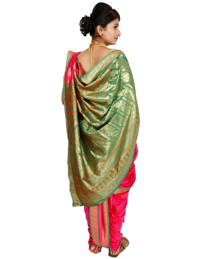 Unstitched Fuchsia Nauwari Saree view 2