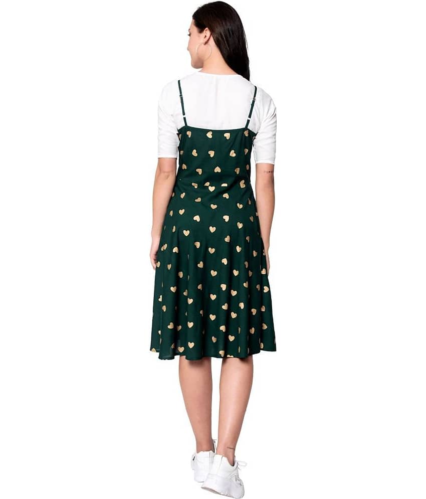 GOD BLESS Women Rayon A-line Dress ( Green ) view 2