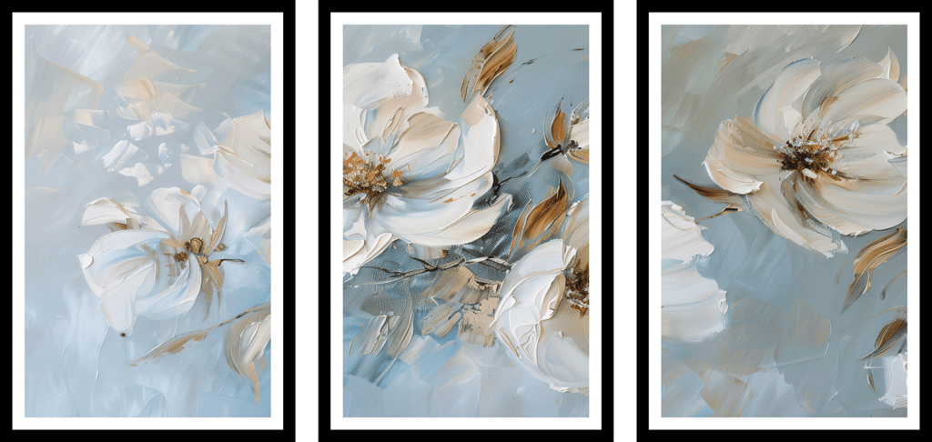 SET OF 3 MODERN BOTANICAL WALLART 48in X 24in WITH BLACK FRAME view 2