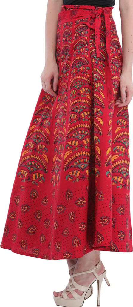 Rococco-Red Wrap-Around Printed Long Skirt from Pilkhuwa view 2