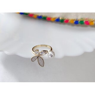 Gold-Plated Stainless Steel Pearl Buttrefly Finger Ring view 2