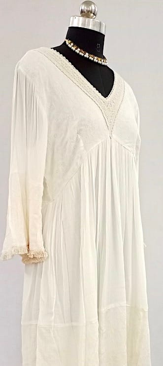 Classic Charm: V-Neck Pure Cotton White Dress view 2