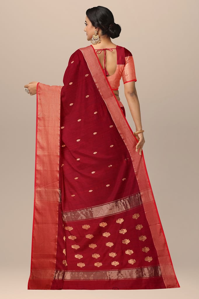 Red Buti Handwoven Sausar Silk with Zari Border and Buta Palla Saree SKU- BS10115 view 2