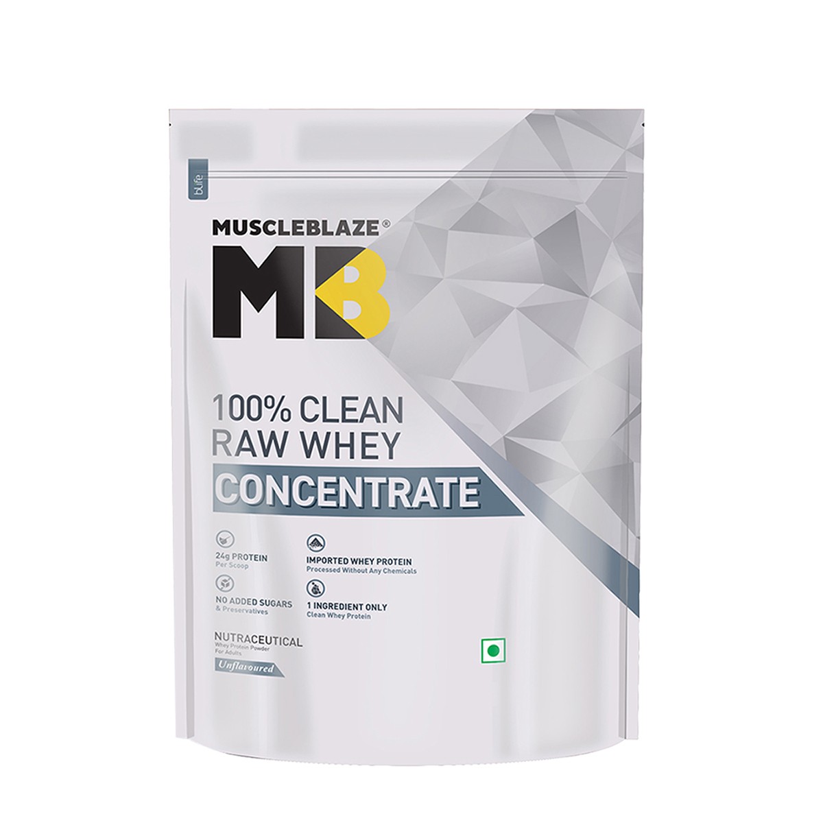 MuscleBlaze 100 Clean Raw Whey Protein Concentrate (Unflavoured, 1kg) Easy to Digest