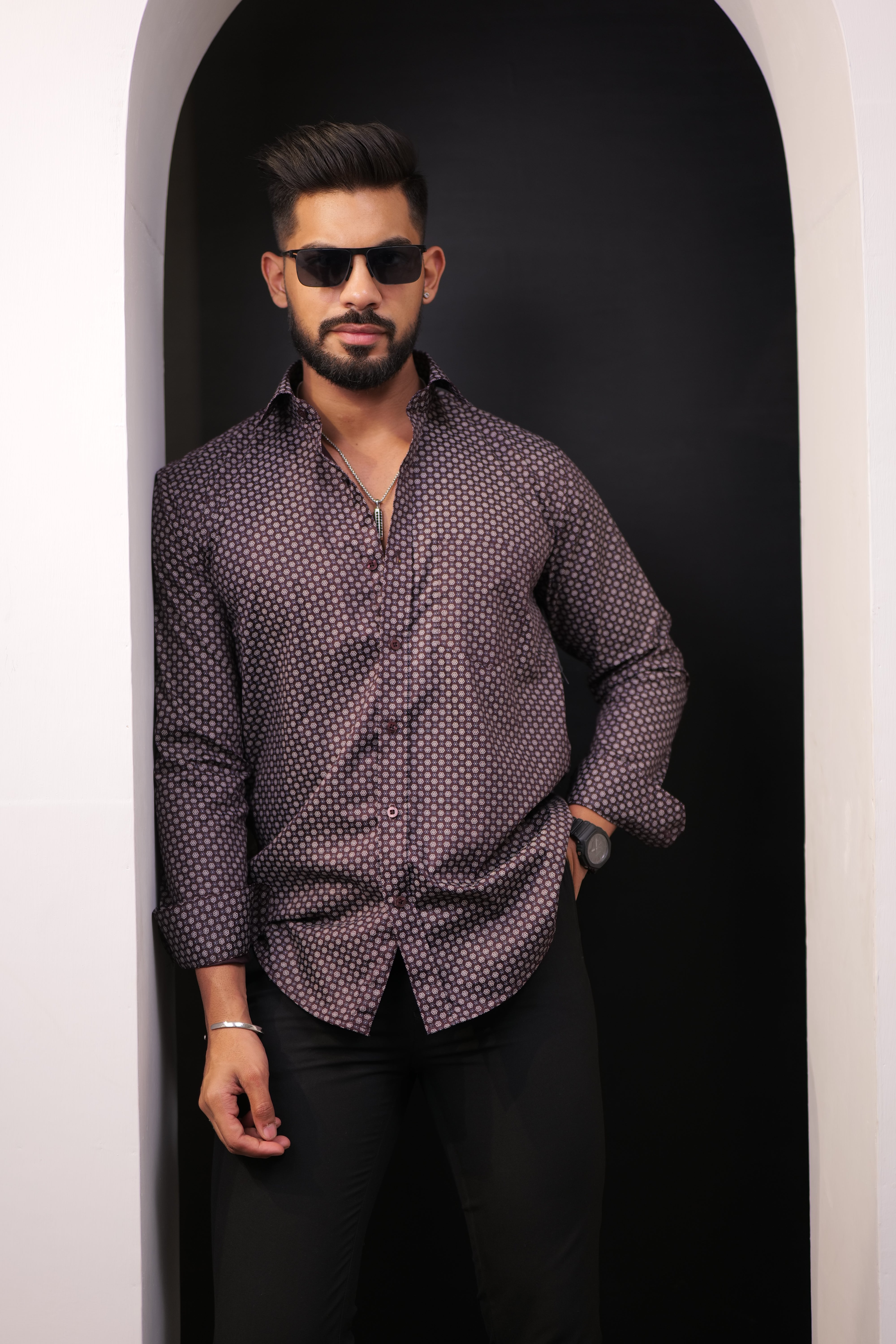 Maroon Full Sleeve Printed Shirt view 2