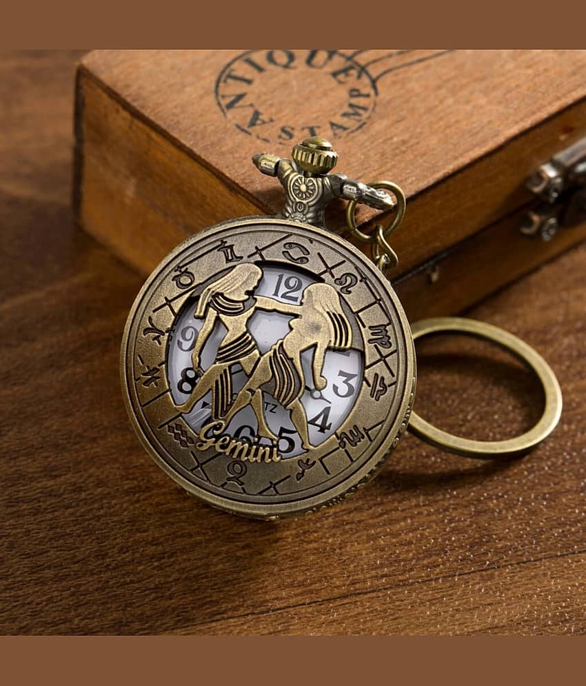 GT Gala Time Zodiac Sign Gemini Pocket Watch Car Bike Key Chain with Key Ring Men, Woman Gift Key Chain