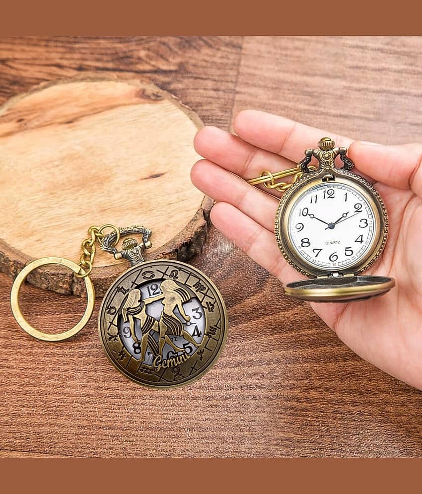 GT Gala Time Zodiac Sign Gemini Pocket Watch Car Bike Key Chain with Key Ring Men, Woman Gift Key Chain view 2