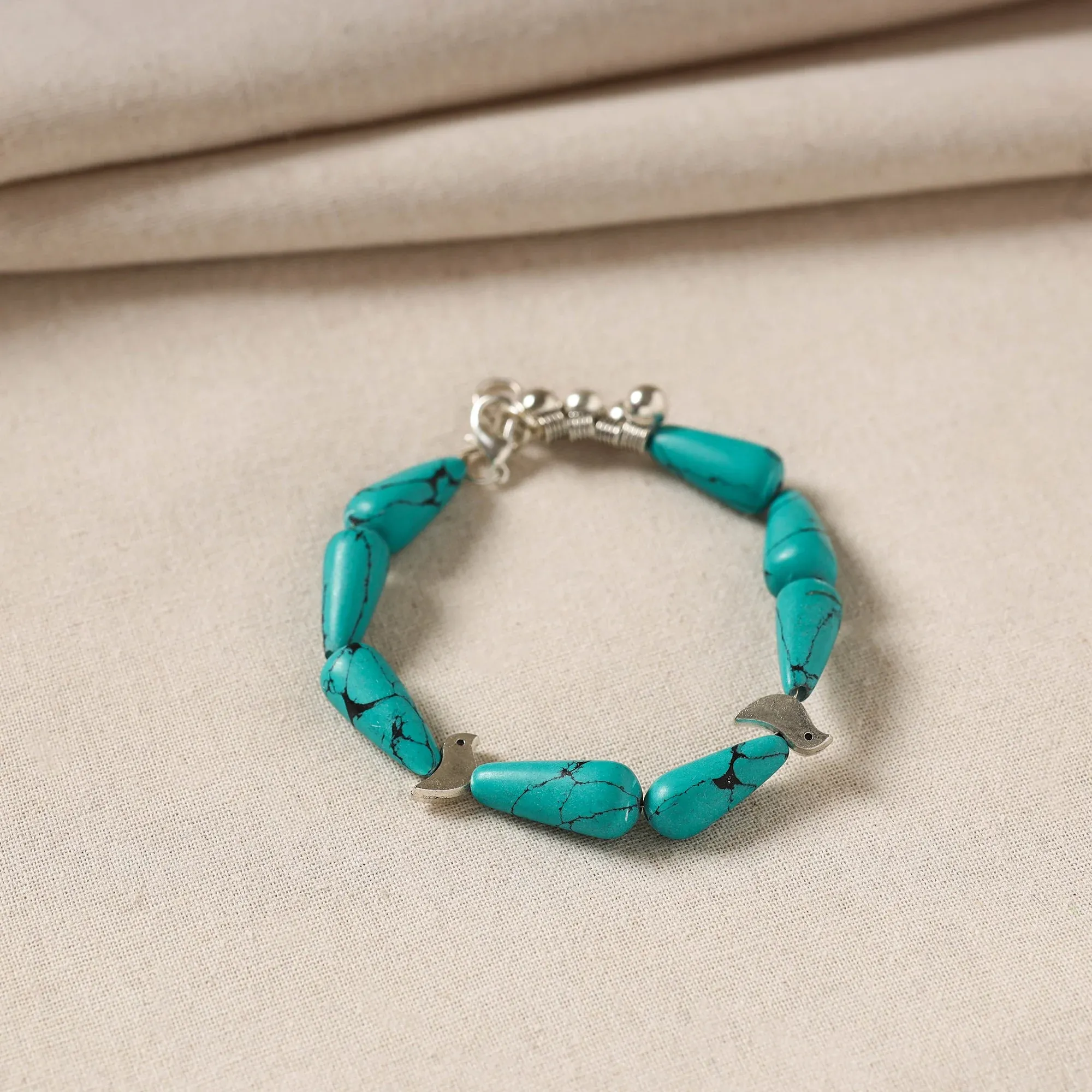 Green - Handmade German Silver Beaded Bracelet 03