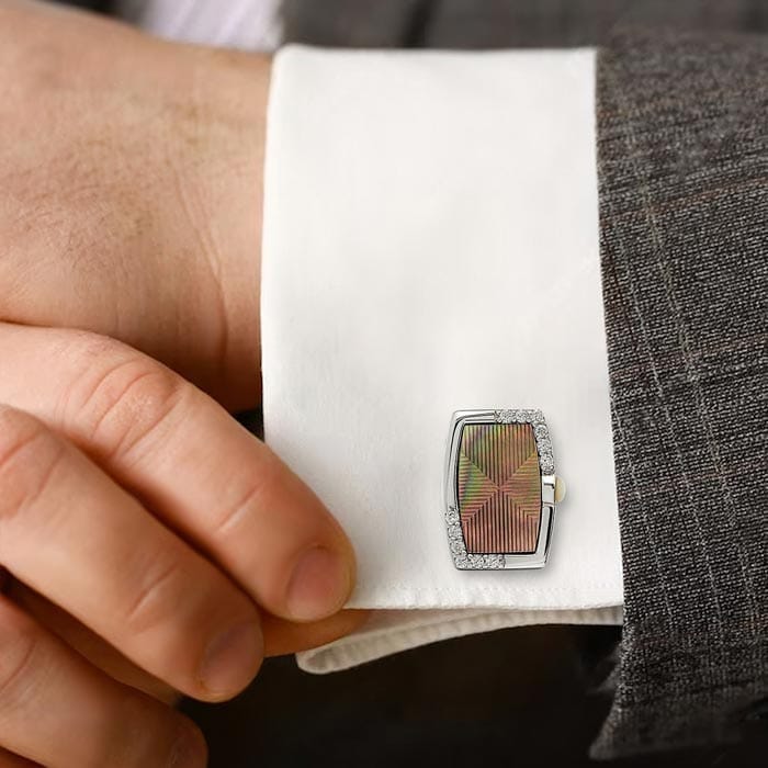Silver Rectangle Aurora Pearl (MOP) Limited Edition Cufflinks view 2