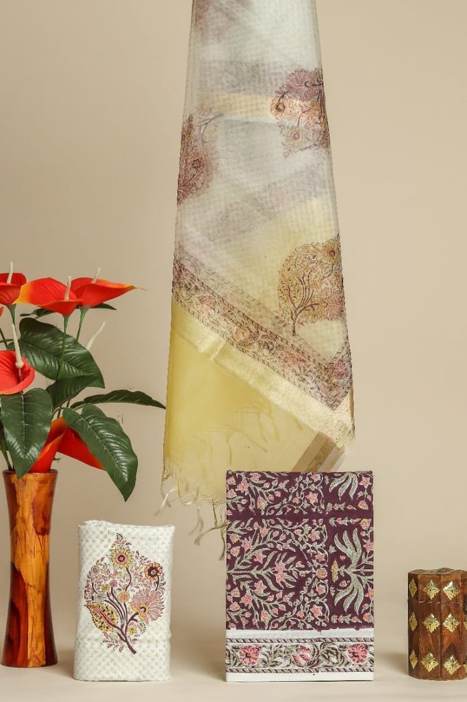 Meherab Print Cotton Suit Set with Organza Dupatta (ORG234) view 2
