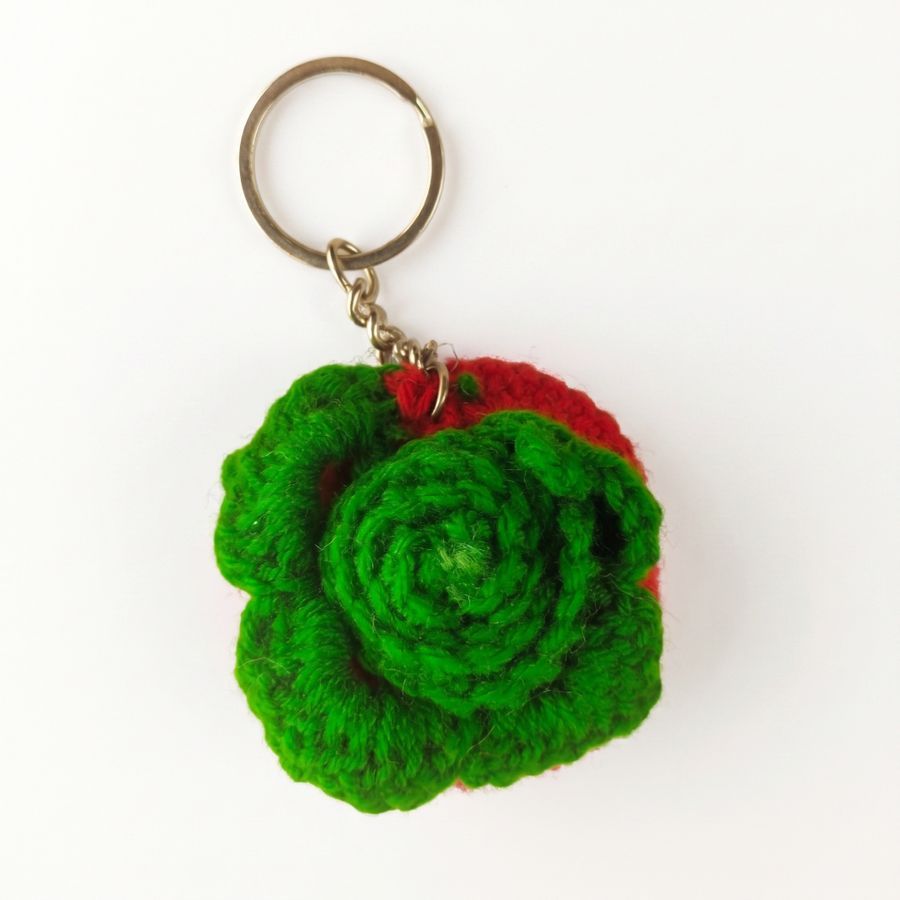 Handmade Crochet Rose Keychain view 2