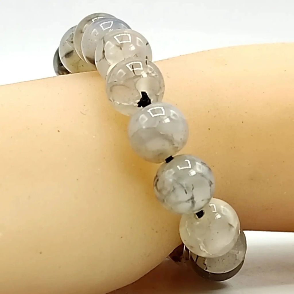 Ekdant Dragon Vein Agate Bracelet Natural Crystal Healing Bracelet Gemstone Jewellery Beaded Stone Bracelet for Men & Women, Bead Size 8 mm view 2
