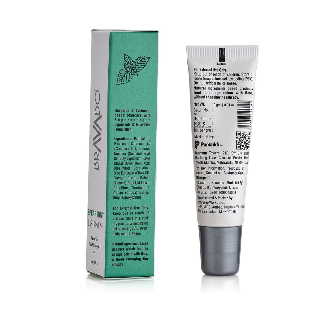 BRAVADO Lip Balm - Spearmint | Long-Lasting Moisturizing, For Dry, Cracked, Pigmented, Tinted & Chapped Lips | 24-Hour Hydration & Peptide Infused | for Men, Women | Brightening Dark Lip Balm | 9gm view 2