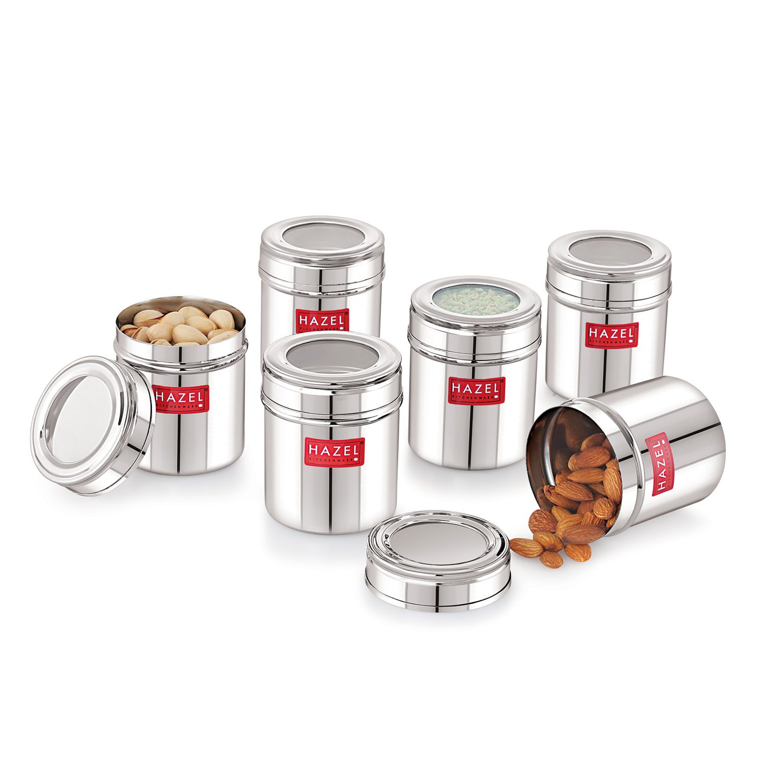 HAZEL Kitchen Storage Jar Set of 6 (250 ml Each) , Stainless Steel Containers with Transparent Lid for Spices, Snacks & Dry Fruits view 2