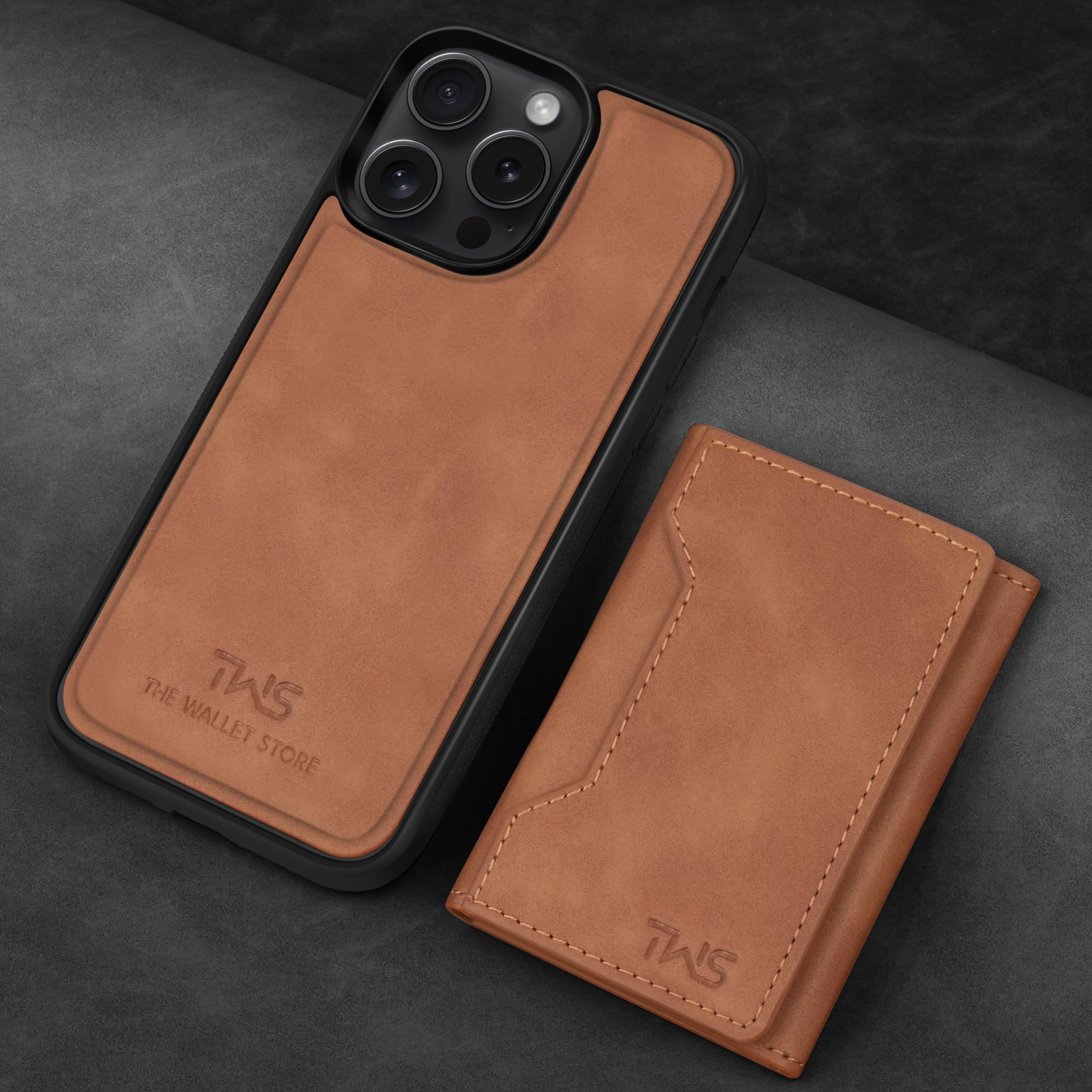 The Wallet Store Premium Leather iPhone Case Cover With Detachable Cardholder - Tan - iPhone 15 Pro view 2
