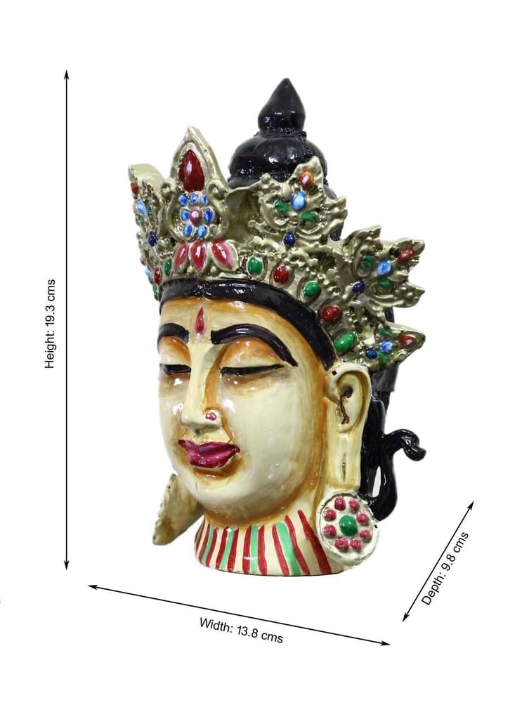COPPERHOARD Beige Multicoloured Resin Tara Devi Goddess Tara Meditating Buddha Head Statue with Beautiful Smile and Crown for Home Decor and Gifting. view 2