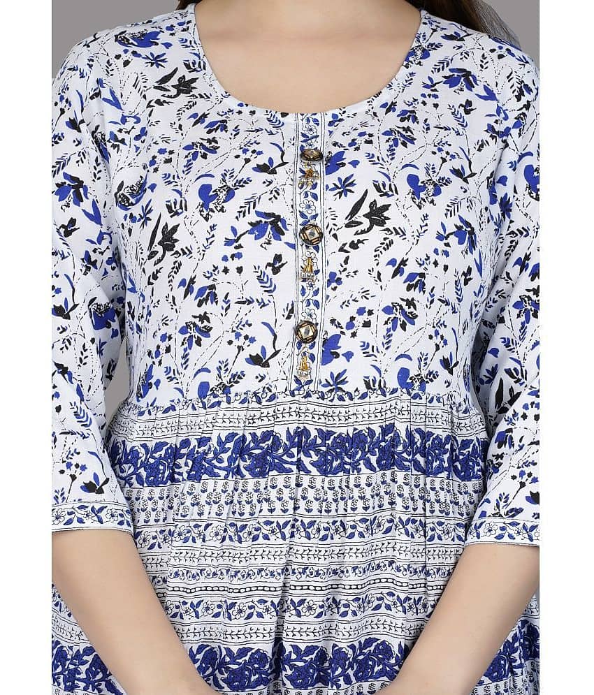 NUPITAL Cotton Blend Printed Anarkali Women's Kurti - White ( Pack of 1 ) view 2