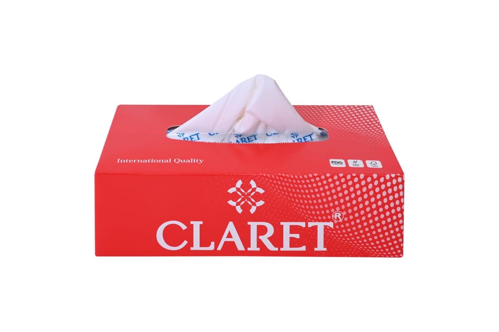 Claret Facial Tissues - 2 Ply, 100 Pulls per Box, Soft & Absorbent, Pack of 5 - Red - Versatile, Hygienic and Gentle for Daily Use on All Skin Types view 2