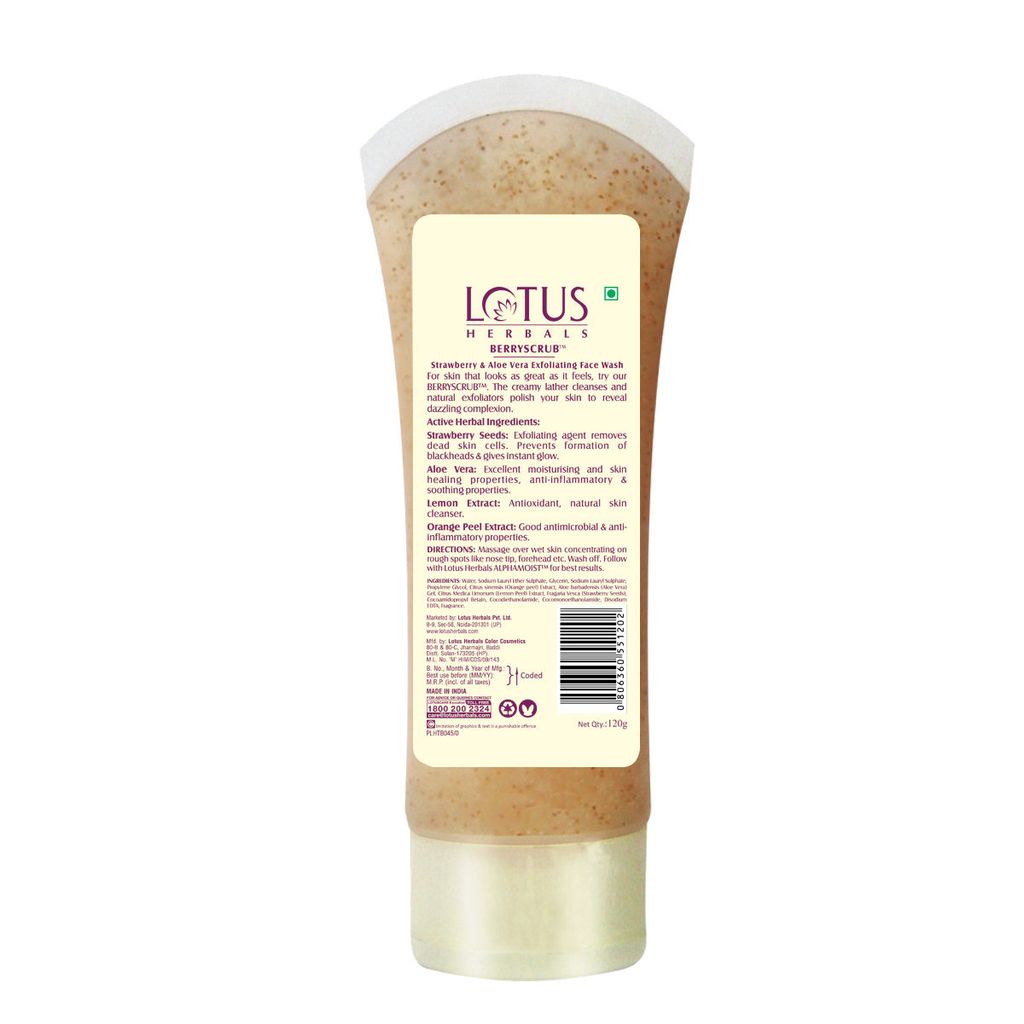 Lotus Herbals Berryscrub Strawberry & Aloe Vera Exfoliating Face Wash (120g) view 2