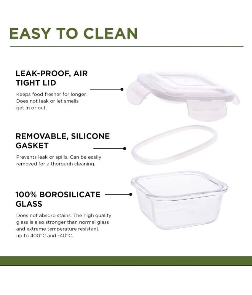 Oliveware Elite Square Glass Lunch Box 4 - Container ( Pack of 1 ) view 2
