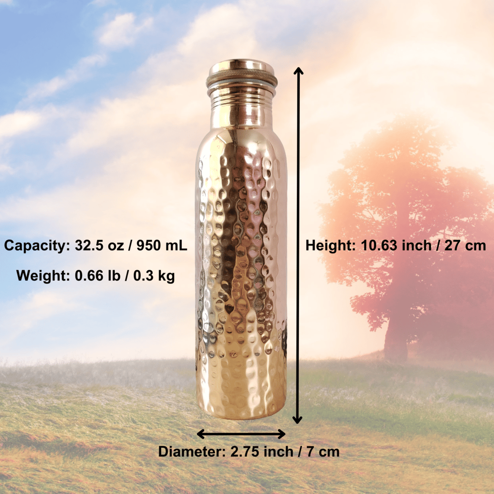 RAVIOS Hammered Copper Water Bottle | 32.5 OZ/950 ML | Handcrafted in India with Ayurveda & Yoga Health Benefits | Detoxifies Body, Improves Digestion, Immunity & Skin Tone view 2