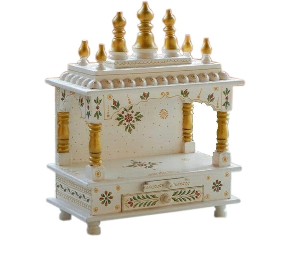 Shree Krishna Art Home Temple, Wooden Temple, Pooja Mandir for Home (15x8x18 inches - White Color) view 2