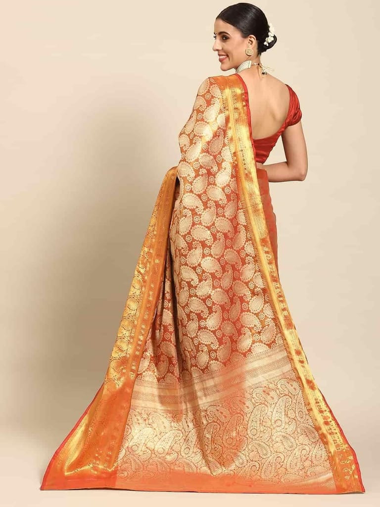 Women's Brocade Soft Silk Zari Woven Saree With Unstiched Blouse Piece view 2