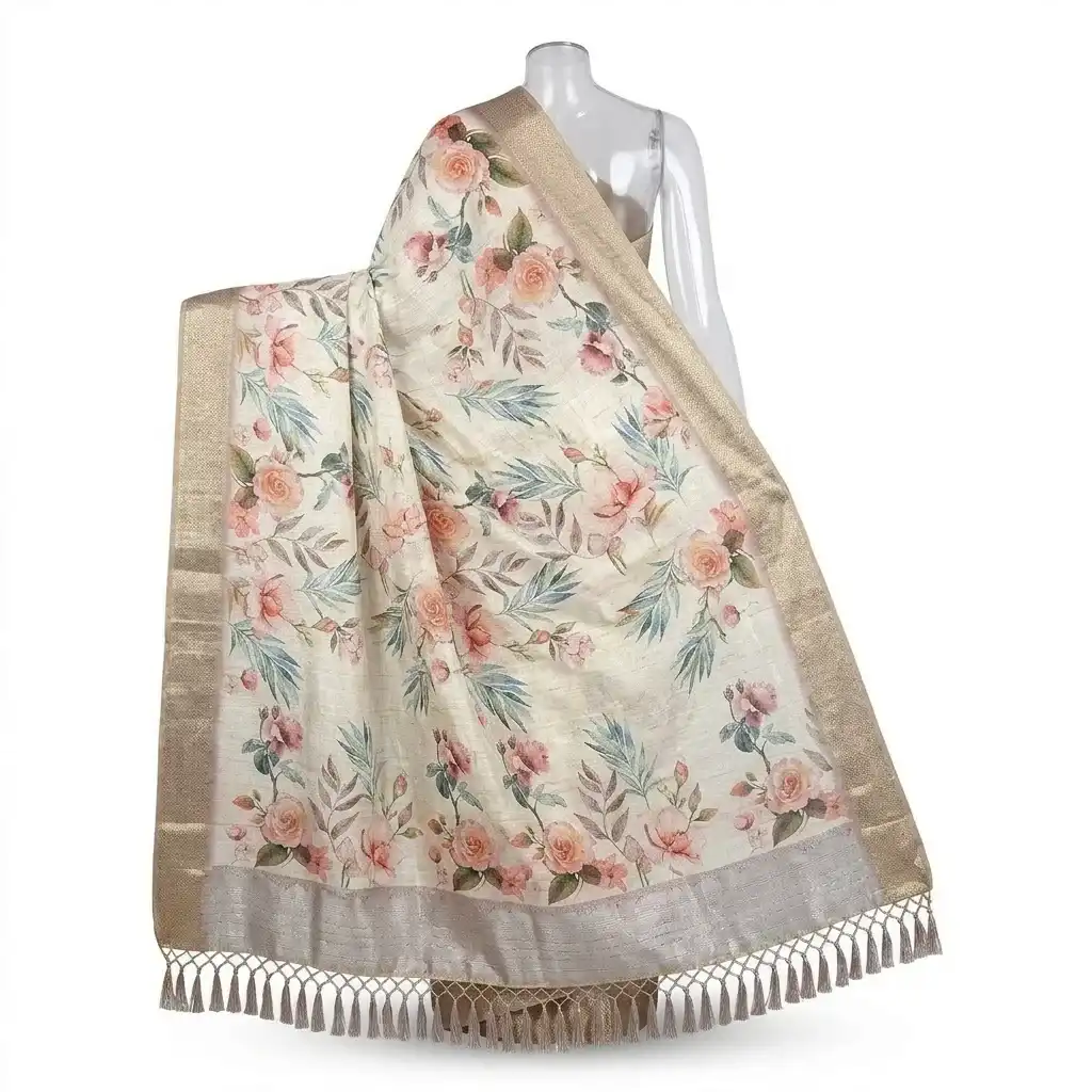 Sambalpuri Cream Rose Floral Elegance Handloom Saree view 2