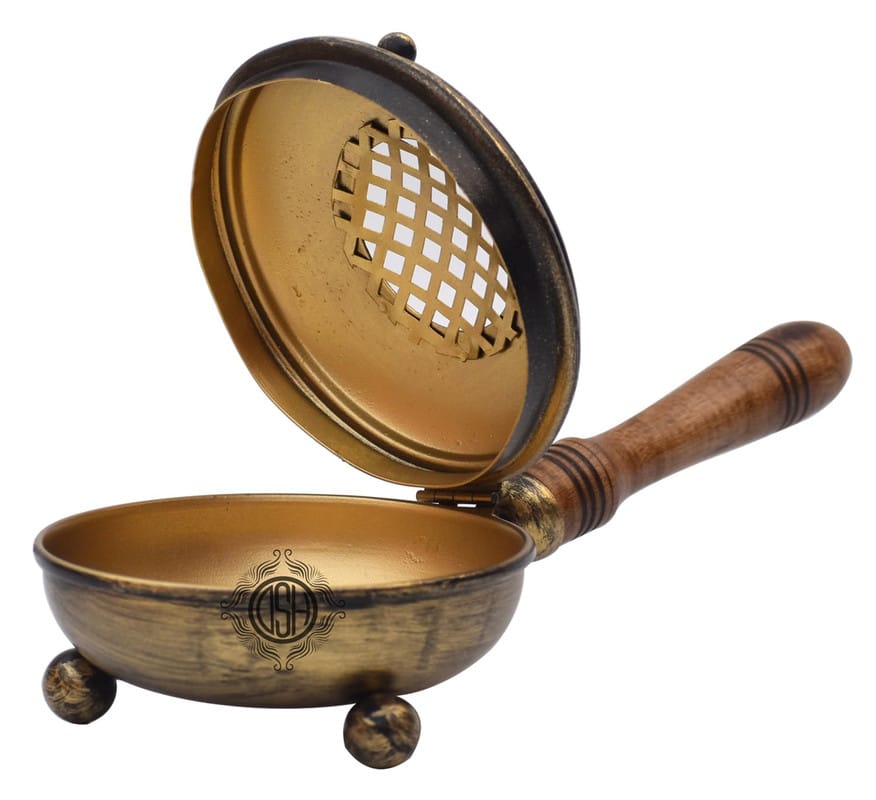 Charcoal Incense Burner, Loban Burner With Handle, Dhoop Dhuni Burner Sambrani Dhoop, Resin & Home Office Temple Prayer Butler(Round) view 2