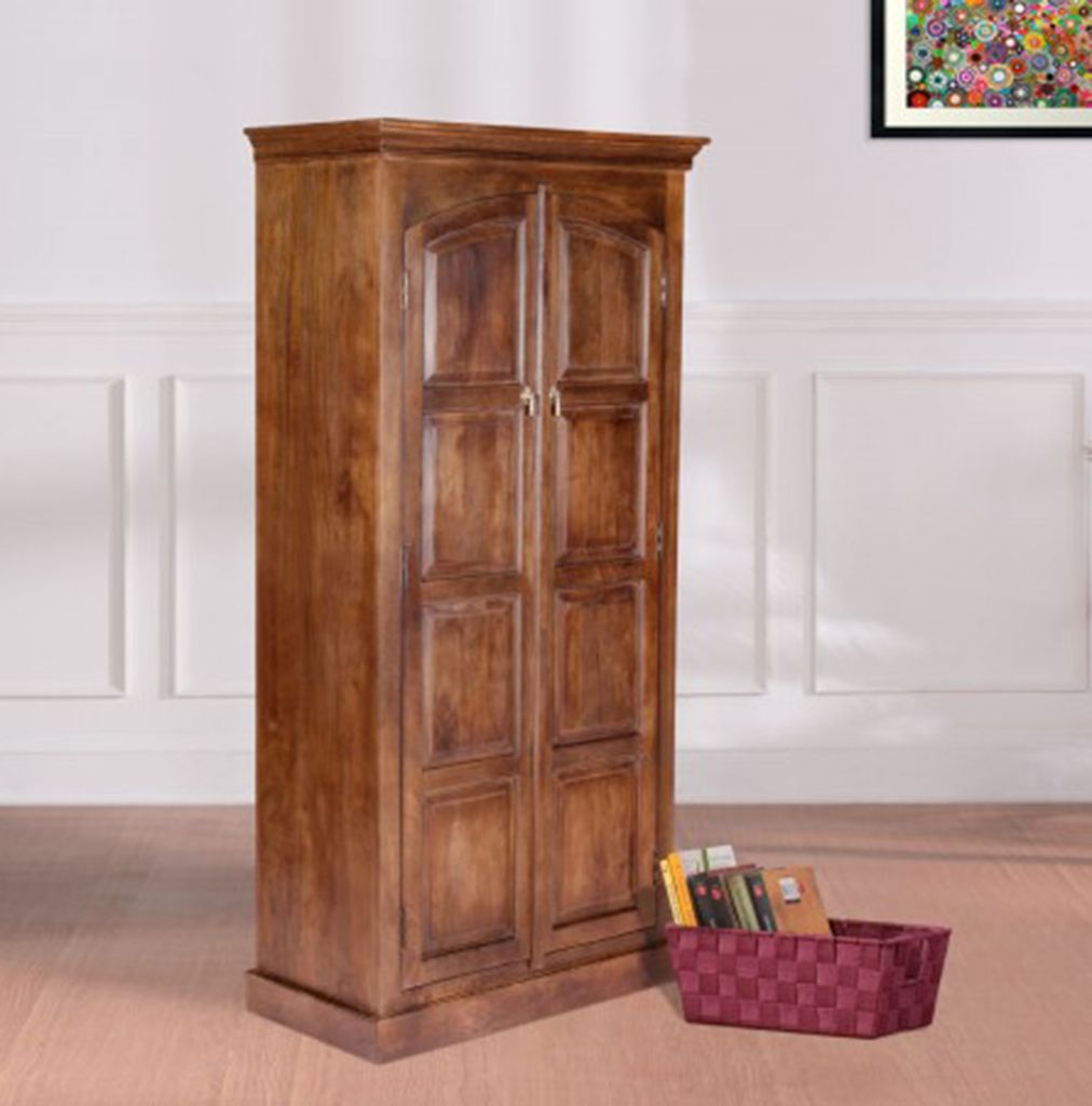 Wooden Wardrobe Almirah Wardrobe | Mini Wardrobe | Bedroom Organiser with 4 Layer | 2 Door Mini Almirah Cupboard with Locking System for Bedroom Living Room Drawing Room Wardrobe for Clothes Wooden.
