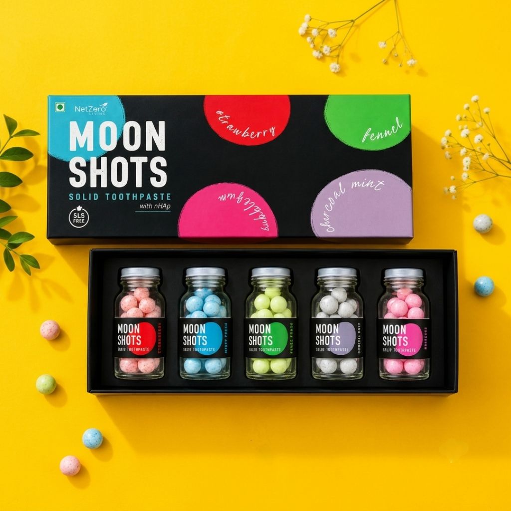 Moonshots Mini | 5 Flavour Box | Solid Toothpaste | Toothpaste Tablets | Formulated with nHAp | Fluoride-Free & SLS-Free | No Preservatives | with Xylitol & Oral Probiotics | Travel-Friendly view 2