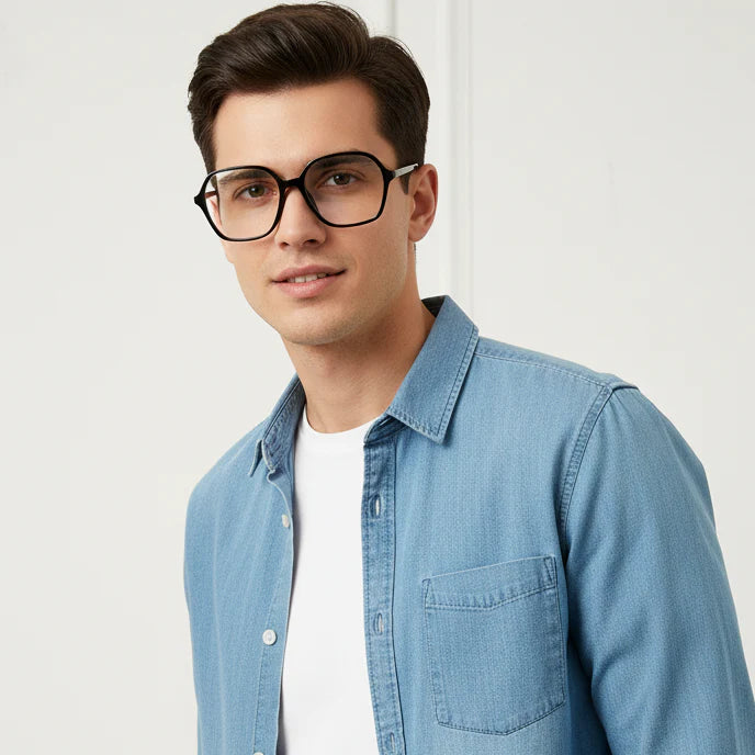 Black Square Eyeglasses For Men & Women LKE66009-BLK view 2