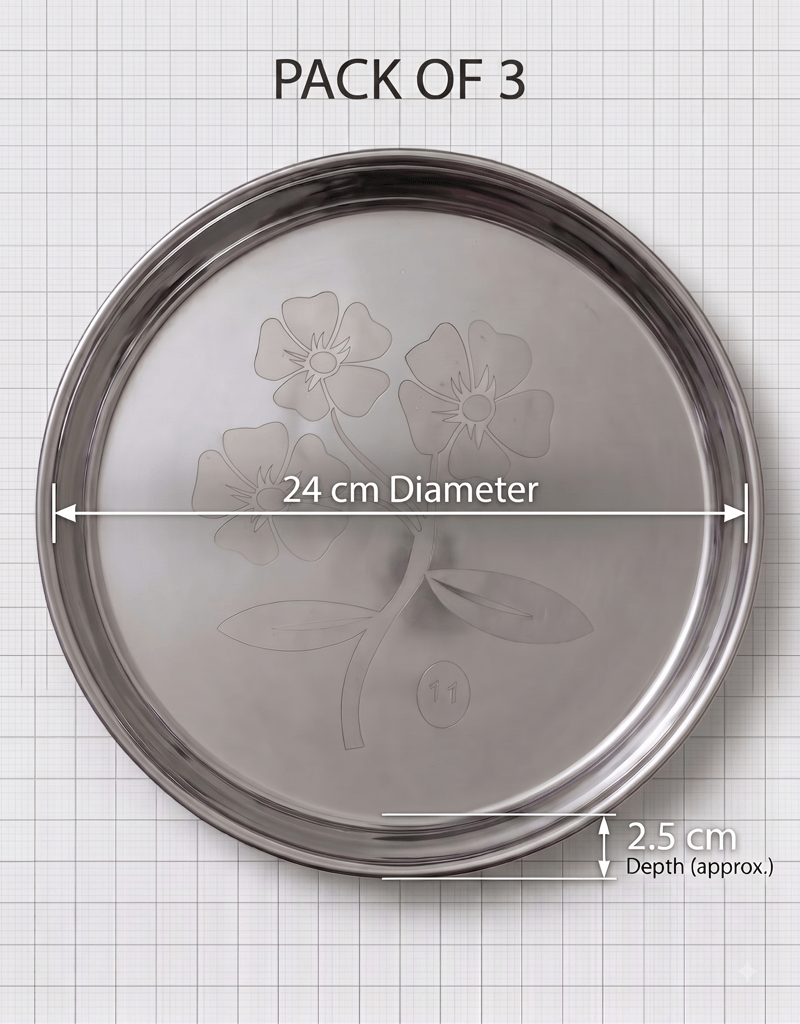 Premium Stainless Steel Designer Floral Thali (Khoncha) view 2