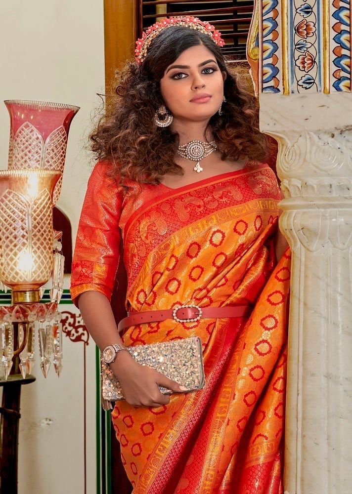 Woven Art Silk Saree in Mustard view 2