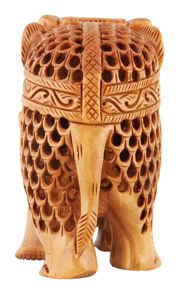 Poompuhar Sandal Wood Jolly Elephant (3 inch x 1.5 inch x 3 inch Brown) view 2