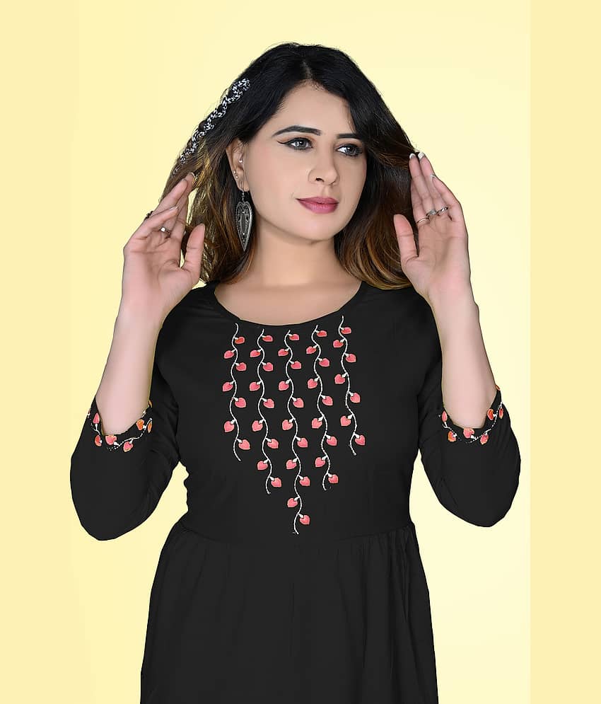 haya fashion - Black Rayon Women's A-line Kurti ( Pack of 1 ) view 2