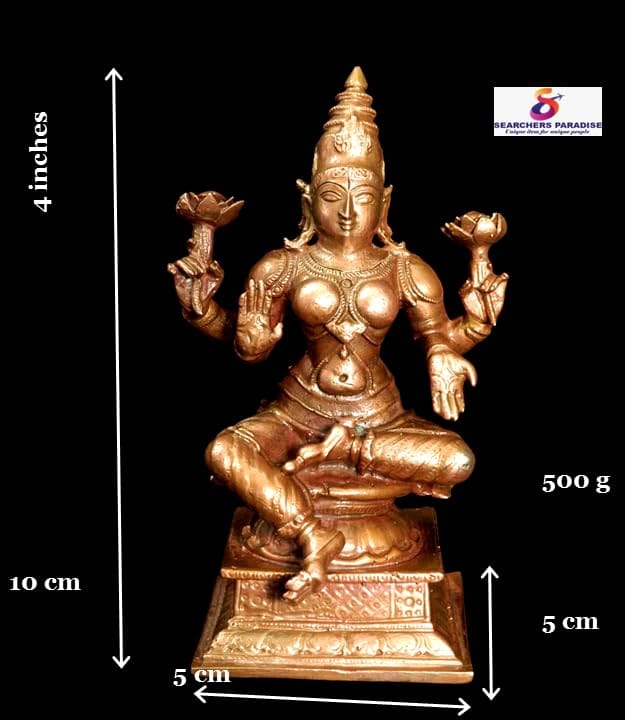 Searchers Paradise - Copper Idols Lakshmi, 4 inches, Copper Handmade 500 Grams, Patina Antique Finish, Pack of 1 Piece view 2