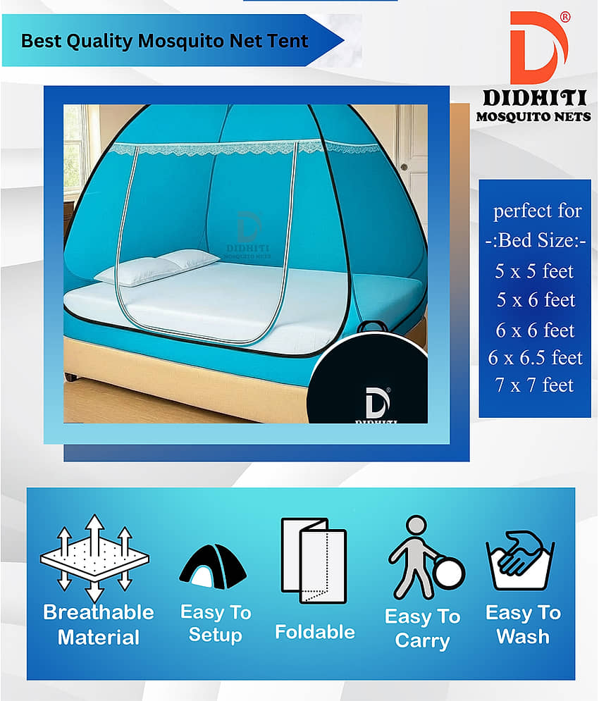 didhiti - Dark Blue Polycotton Foldable Mosquito Net ( Pack of 1 ) view 2
