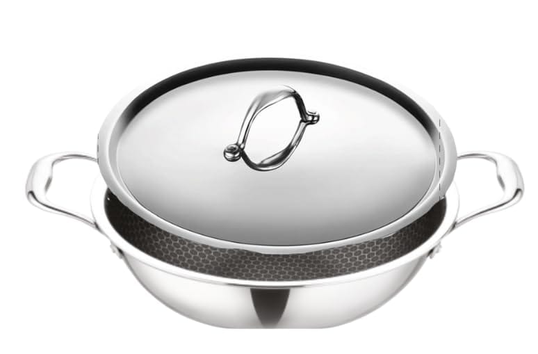 Triply Honeycomb Kadhai with Lid | Stainless Steel Honeycomb Kadhai | Induction & Gas Friendly | Even-Heat 3-Ply Cookware for Healthy Indian Cooking (22cm / 24cm / 26cm) view 2