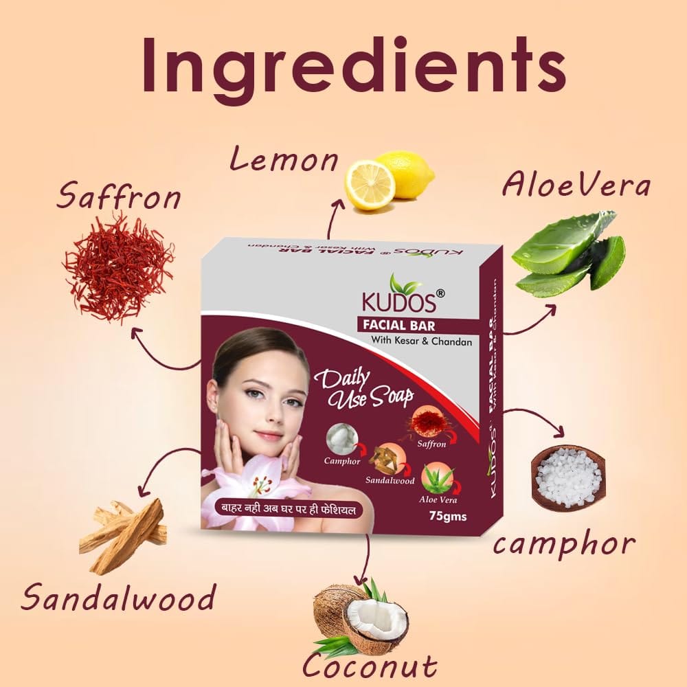 Kudos Facial Bar with Kesar & Chandan | 75gm | Pack of 3 view 2